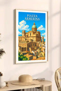 Poster Piazza Armerina Stampa Manifesto Vintage Retro Illustrato