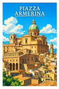 Poster Piazza Armerina Stampa Manifesto Vintage Retro Illustrato
