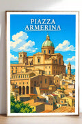 Poster Piazza Armerina Stampa Manifesto Vintage Retro Illustrato