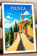 Poster Pienza Stampa Manifesto Vintage Retro Illustrato
