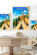 Poster Pienza Stampa Manifesto Vintage Retro Illustrato