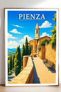 Poster Pienza Stampa Manifesto Vintage Retro Illustrato