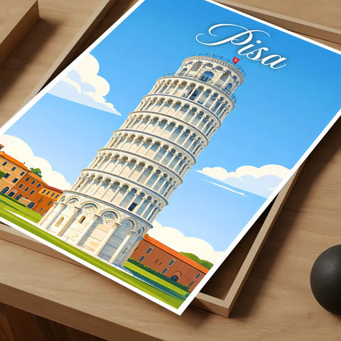 Poster Pisa Stampa Manifesto Vintage Retro Illustrato