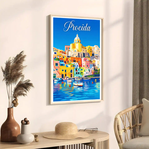Poster Procida Stampa Manifesto Vintage Retro Illustrato