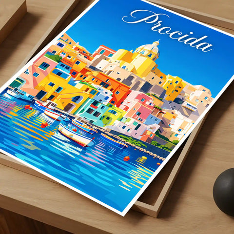 Poster Procida Stampa Manifesto Vintage Retro Illustrato