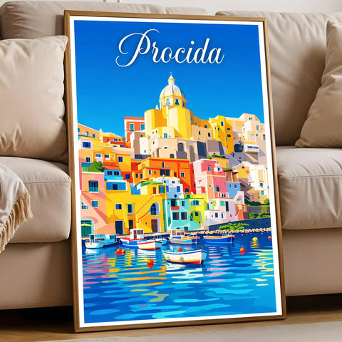 Poster Procida Stampa Manifesto Vintage Retro Illustrato