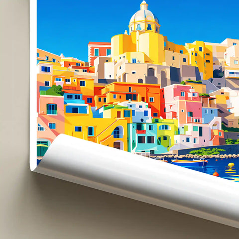 Poster Procida Stampa Manifesto Vintage Retro Illustrato