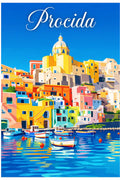 Poster Procida Stampa Manifesto Vintage Retro Illustrato