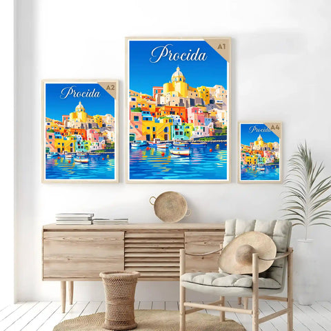 Poster Procida Stampa Manifesto Vintage Retro Illustrato