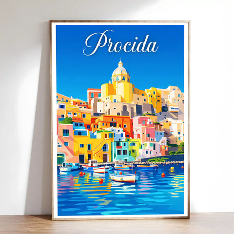 Poster Procida Stampa Manifesto Vintage Retro Illustrato