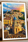 Poster Ragusa Stampa Manifesto Vintage Retro Illustrato