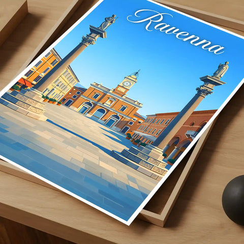 Poster Ravenna Stampa Manifesto Vintage Retro Illustrato