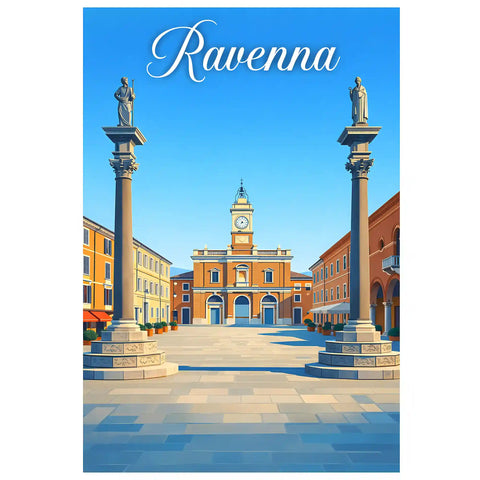 Poster Ravenna Stampa Manifesto Vintage Retro Illustrato