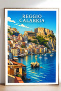 Poster Reggio Calabria Stampa Manifesto Vintage Retro Illustrato