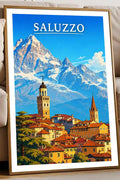 Poster Saluzzo Stampa Manifesto Vintage Retro Illustrato