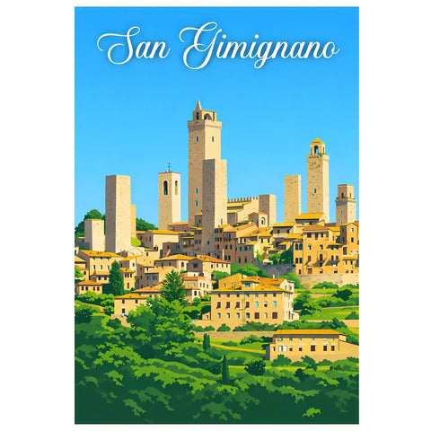 Poster San Gimignano Stampa Manifesto Vintage Retro Illustrato