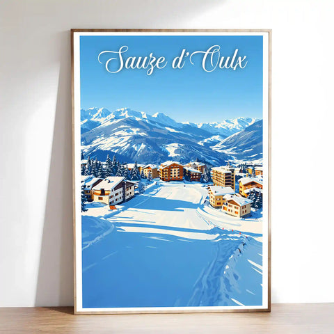 Poster Sauze d'Oulx Stampa Vintage Retro Illustration