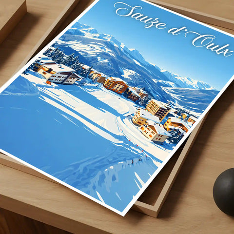 Poster Sauze d'Oulx Stampa Vintage Retro Illustration