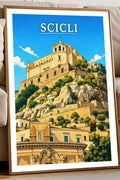 Poster Scicli Stampa Manifesto Vintage Retro Illustrato