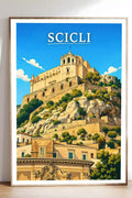 Poster Scicli Stampa Manifesto Vintage Retro Illustrato