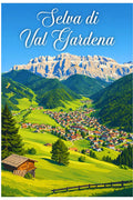 Poster Selva di Val Gardena Stampa Manifesto Vintage Retro Illustrato