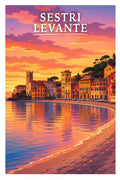 Poster Sestri Levante Stampa Manifesto Vintage Retro Illustrato