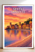 Poster Sestri Levante Stampa Manifesto Vintage Retro Illustrato