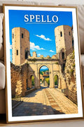 Poster Spello Stampa Manifesto Vintage Retro Illustrato
