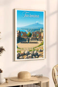 Poster vintage di Taormina - illustrazione retrò, Sicilia, Italia