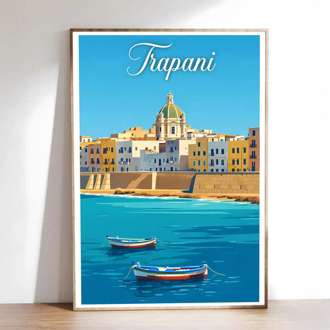 Poster Trapani Stampa Manifesto Vintage Retro Illustrato