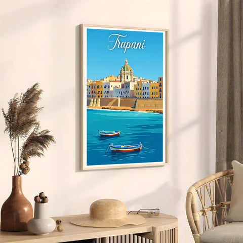 Poster Trapani Stampa Manifesto Vintage Retro Illustrato
