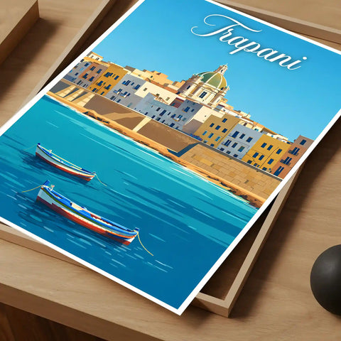 Poster Trapani Stampa Manifesto Vintage Retro Illustrato