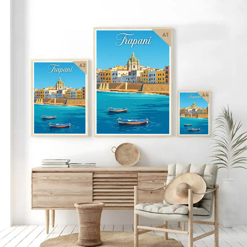 Poster Trapani Stampa Manifesto Vintage Retro Illustrato