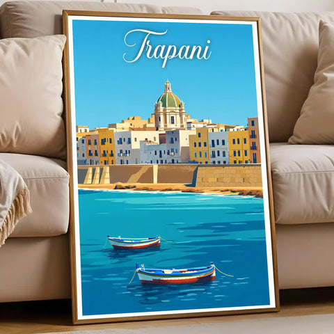 Poster Trapani Stampa Manifesto Vintage Retro Illustrato