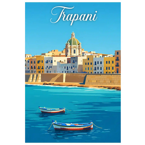 Poster Trapani Stampa Manifesto Vintage Retro Illustrato