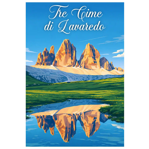 Poster Tre Cime di Lavaredo Stampa Manifesto Vintage Retro Illustrato