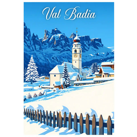 Poster Val Badia Stampa Manifesto Vintage Retro Illustrato