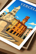 Poster Vercelli Stampa Manifesto Vintage Retro Illustrato