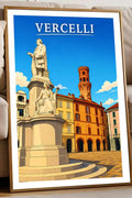 Poster Vercelli Stampa Manifesto Vintage Retro Illustrato
