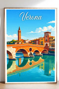 Poster Verona Stampa Manifesto Vintage Retro Illustrato