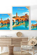 Poster Verona Stampa Manifesto Vintage Retro Illustrato