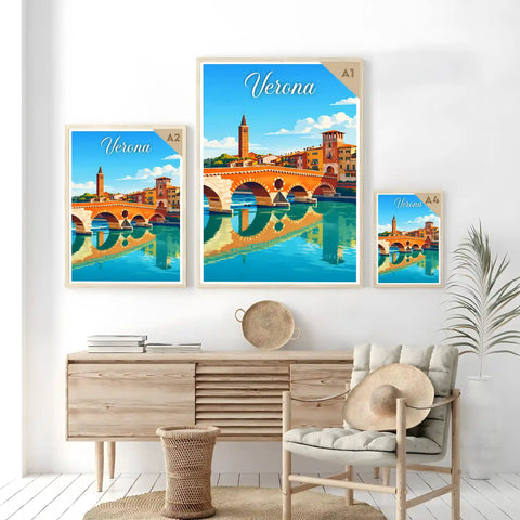 Poster Verona Stampa Manifesto Vintage Retro Illustrato