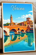 Poster Verona Stampa Manifesto Vintage Retro Illustrato