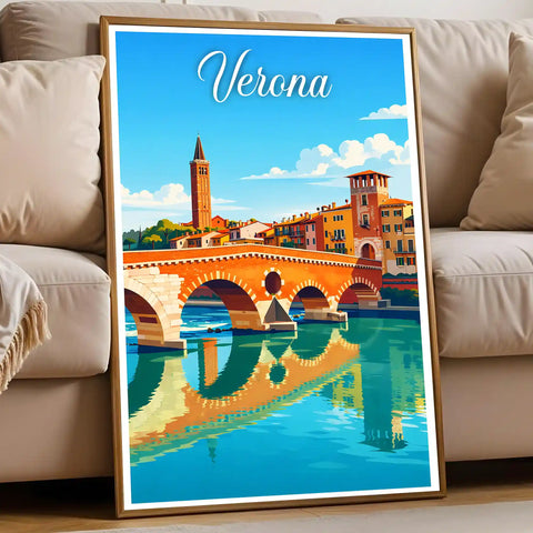 Poster Verona Stampa Manifesto Vintage Retro Illustrato