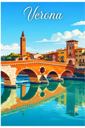 Poster Verona Stampa Manifesto Vintage Retro Illustrato