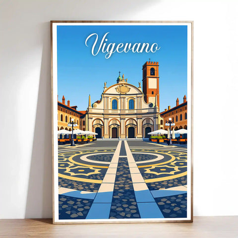 Poster Vigevano Stampa Manifesto Vintage Retro Illustrato