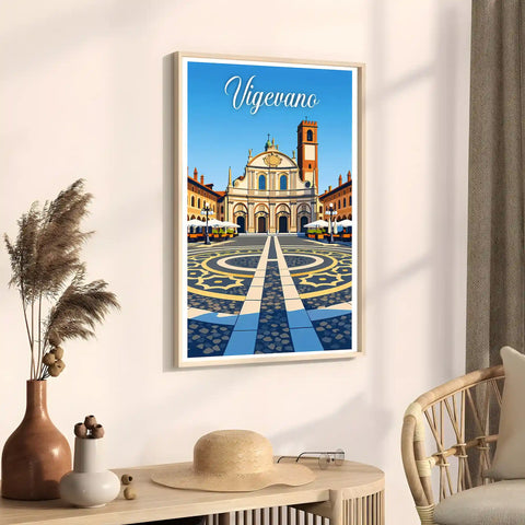Poster Vigevano Stampa Manifesto Vintage Retro Illustrato