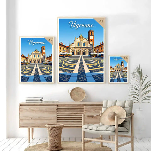 Poster Vigevano Stampa Manifesto Vintage Retro Illustrato