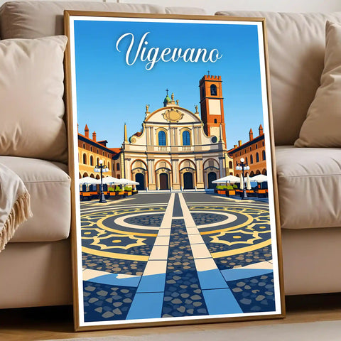 Poster Vigevano Stampa Manifesto Vintage Retro Illustrato