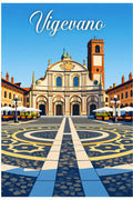 Poster Vigevano Stampa Manifesto Vintage Retro Illustrato